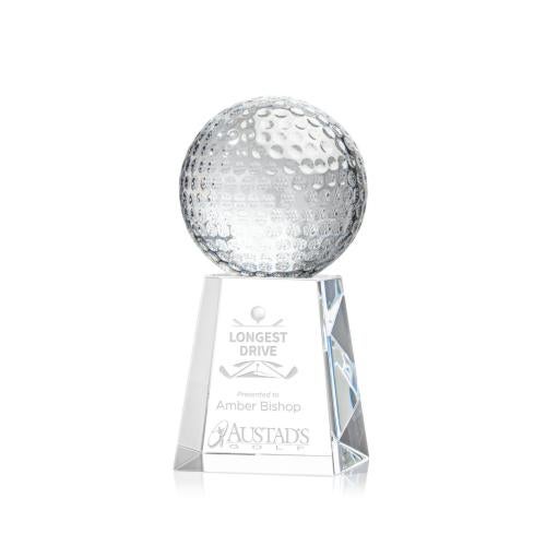 Awards and Plaques - Crystal Trophies - Golf Ball Globe on Medium Base Crystal Trophy