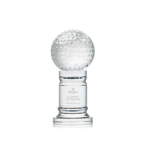 Awards and Plaques - Crystal Trophies - Golf Ball Globe on Pedestal Base Crystal Trophy