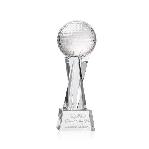 Awards and Plaques - Crystal Trophies - Golf Ball on Saldana Base Clear Globe Crystal Trophy