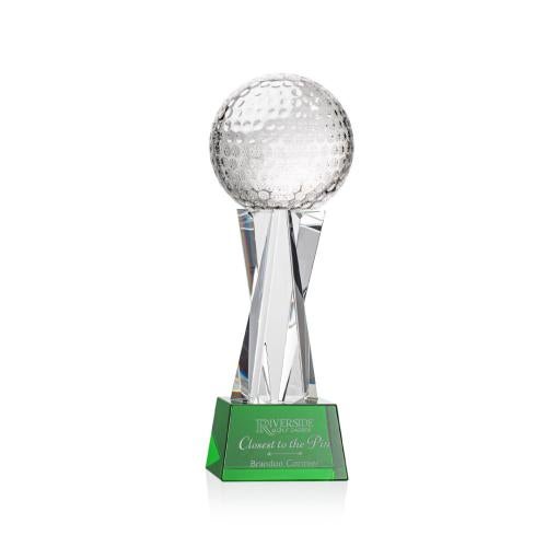 Awards and Plaques - Crystal Trophies - Golf Ball on Saldana Base Green Globe Crystal Trophy