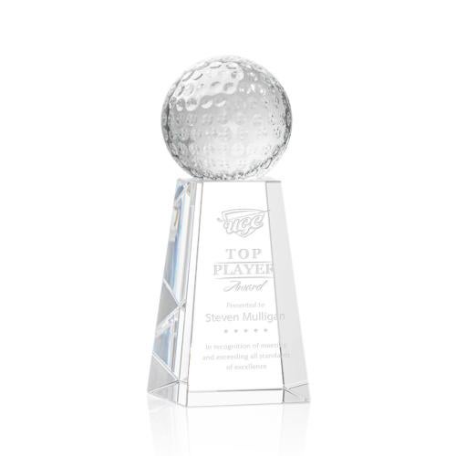 Awards and Plaques - Crystal Trophies - Golf Ball Globe on Tall Base Crystal Trophy