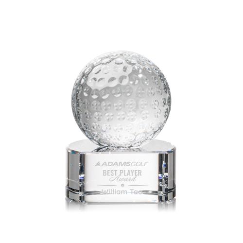 Awards and Plaques - Crystal Trophies - Golf Ball Globe on Half Round Base Crystal Trophy