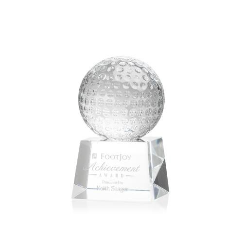 Awards and Plaques - Crystal Trophies - Golf Ball Globe on Small Base Crystal Trophy