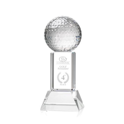 Awards and Plaques - Crystal Trophies - Golf Ball on Tower Base Clear Globe Crystal Trophy