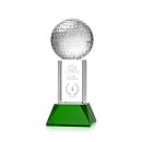 Golf Ball on Tower Base Green Globe Crystal Trophy