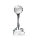 Golf Ball Globe on Metal Pedestal Base Crystal Trophy