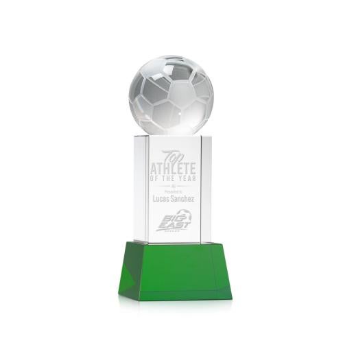 Awards and Plaques - Crystal Trophies - Soccer Ball on Belcroft Base Green Globe Crystal Trophy