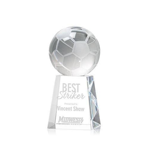 Awards and Plaques - Crystal Trophies - Soccer Ball Globe on Medium Base Crystal Trophy