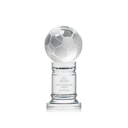 Awards and Plaques - Crystal Trophies - Soccer Ball Globe on Pedestal Base Crystal Trophy