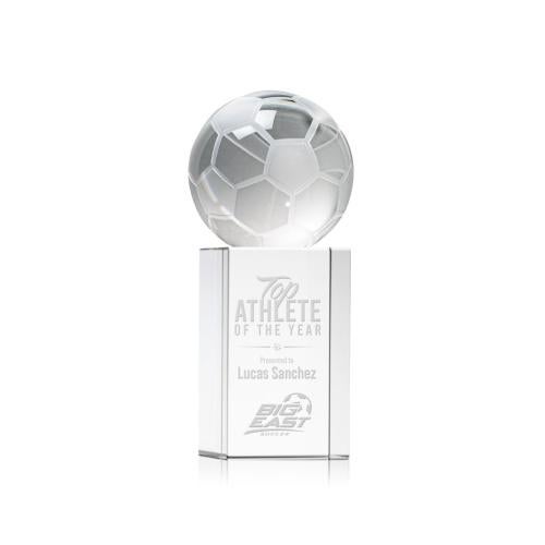 Awards and Plaques - Crystal Trophies - Soccer Ball Globe on Yoder Base Crystal Trophy