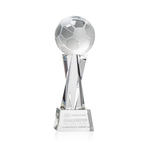 Awards and Plaques - Crystal Trophies - Soccer Ball on Saldana Base Clear Globe Crystal Trophy