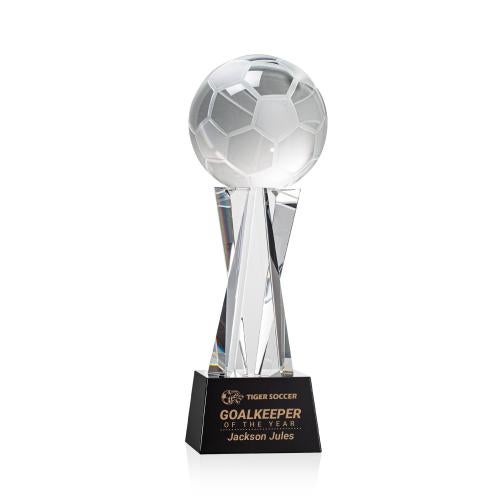 Awards and Plaques - Crystal Trophies - Soccer Ball on Saldana Base Black Globe Crystal Trophy