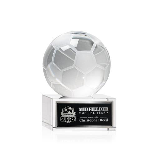 Awards and Plaques - Crystal Trophies - Soccer Ball Globe on Plated Base Crystal Trophy