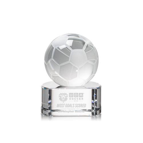 Awards and Plaques - Crystal Trophies - Soccer Ball Globe on Half Round Base Crystal Trophy