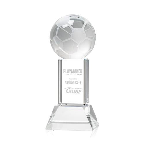Awards and Plaques - Crystal Trophies - Soccer Ball on Tower Base Clear Globe Crystal Trophy