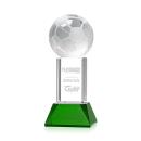 Soccer Ball on Tower Base Green Globe Crystal Trophy