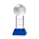Soccer Ball on Tower Base Blue Globe Crystal Trophy