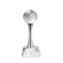 Soccer Ball Globe on Metal Pedestal Base Crystal Trophy