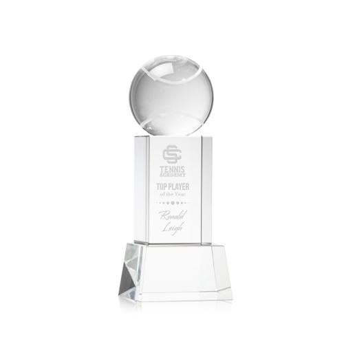 Awards and Plaques - Crystal Trophies - Tennis Ball on Belcroft Base Clear Globe Crystal Trophy