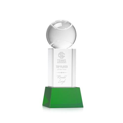 Awards and Plaques - Crystal Trophies - Tennis Ball on Belcroft Base Green Globe Crystal Trophy