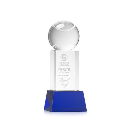 Awards and Plaques - Crystal Trophies - Tennis Ball on Belcroft Base Blue Globe Crystal Trophy
