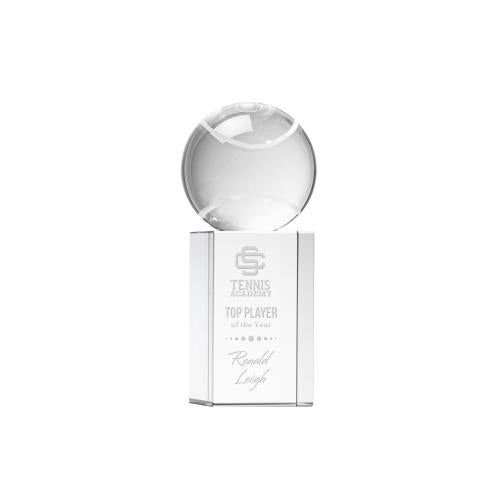 Awards and Plaques - Crystal Trophies - Tennis Ball Globe on Yoder Base Crystal Trophy