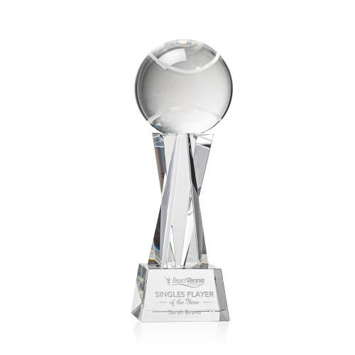 Awards and Plaques - Crystal Trophies - Tennis Ball on Saldana Base Clear Globe Crystal Trophy