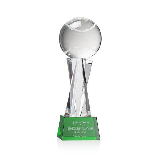 Awards and Plaques - Crystal Trophies - Tennis Ball on Saldana Base Green Globe Crystal Trophy
