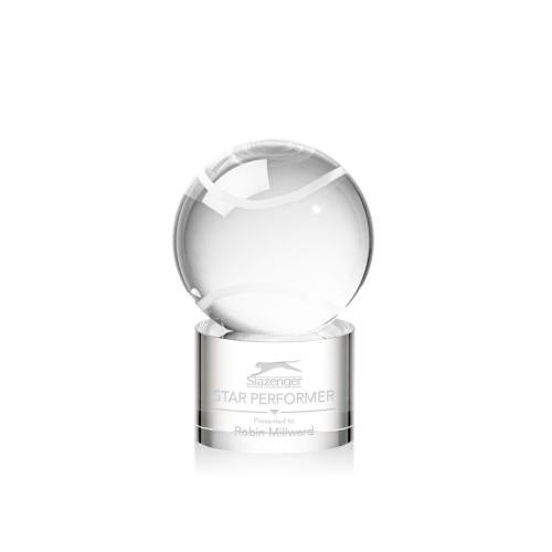 Awards and Plaques - Crystal Trophies - Tennis Ball Globe on Round Base Crystal Trophy