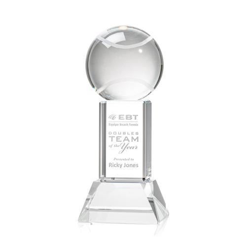 Awards and Plaques - Crystal Trophies - Tennis Ball on Tower Base Clear Globe Crystal Trophy