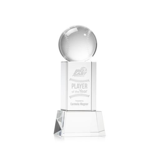 Awards and Plaques - Crystal Trophies - Baseball on Belcroft Base Clear Globe Crystal Trophy