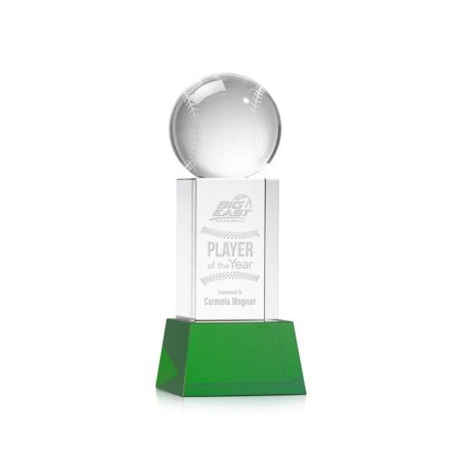 Awards and Plaques - Crystal Trophies - Baseball on Belcroft Base Green Globe Crystal Trophy