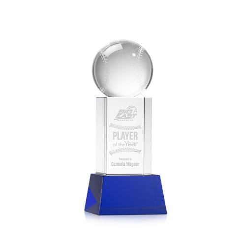 Awards and Plaques - Crystal Trophies - Baseball on Belcroft Base Blue Globe Crystal Trophy