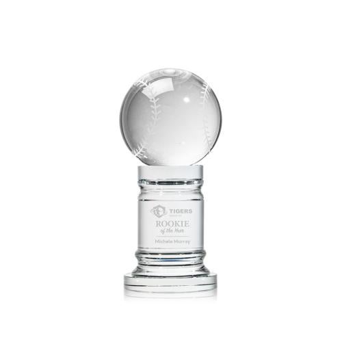 Awards and Plaques - Crystal Trophies - Baseball Globe on Pedestal Base Crystal Trophy