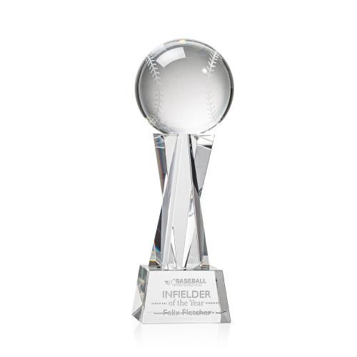 Awards and Plaques - Crystal Trophies - Baseball on Saldana Base Clear Globe Crystal Trophy