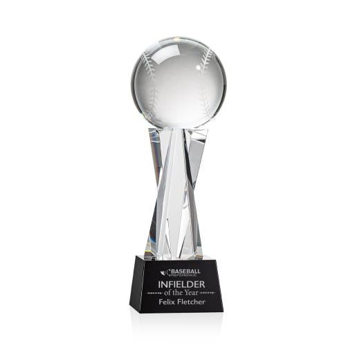 Awards and Plaques - Crystal Trophies - Baseball on Saldana Base Black Globe Crystal Trophy