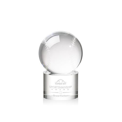 Awards and Plaques - Crystal Trophies - Baseball Globe on Round Base Crystal Trophy
