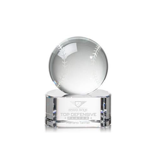 Awards and Plaques - Crystal Trophies - Baseball Globe on Half Round Base Crystal Trophy