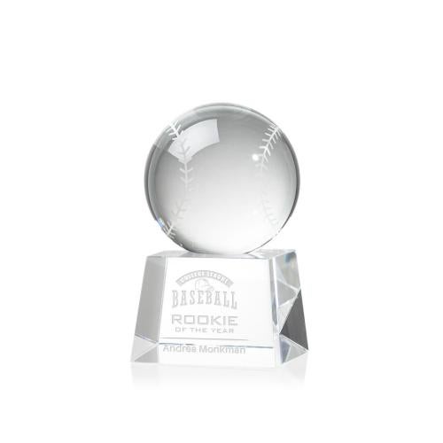 Awards and Plaques - Crystal Trophies - Baseball Globe on Small Base Crystal Trophy