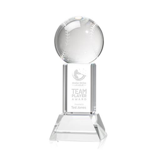 Awards and Plaques - Crystal Trophies - Baseball on Tower Base Clear Globe Crystal Trophy