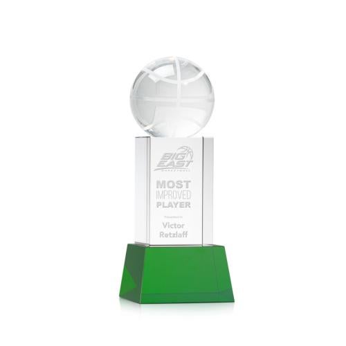 Awards and Plaques - Crystal Trophies - Basketball on Belcroft Base Green Globe Crystal Trophy