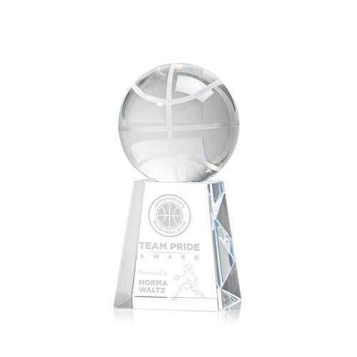 Awards and Plaques - Crystal Trophies - Basketball Globe on Medium Base Crystal Trophy