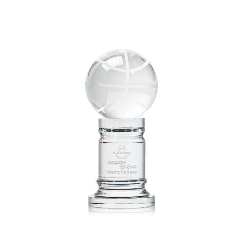 Awards and Plaques - Crystal Trophies - Basketball Globe on Pedestal Base Crystal Trophy