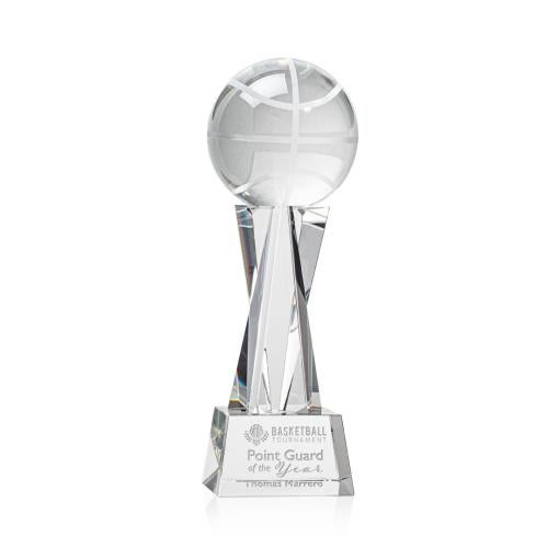 Awards and Plaques - Crystal Trophies - Basketball on Saldana Base Clear Globe Crystal Trophy