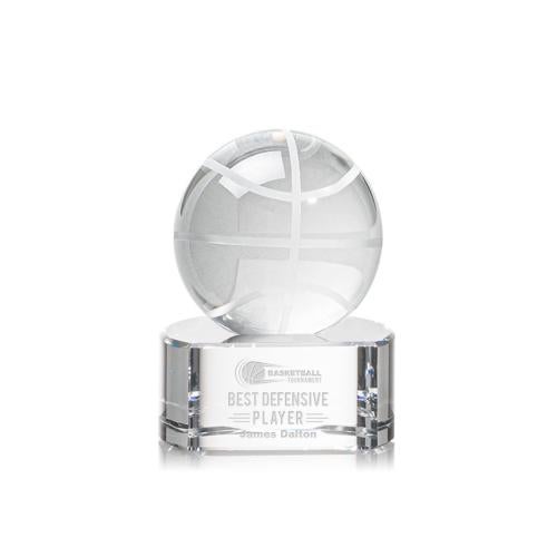Awards and Plaques - Crystal Trophies - Basketball Globe on Half Round Base Crystal Trophy