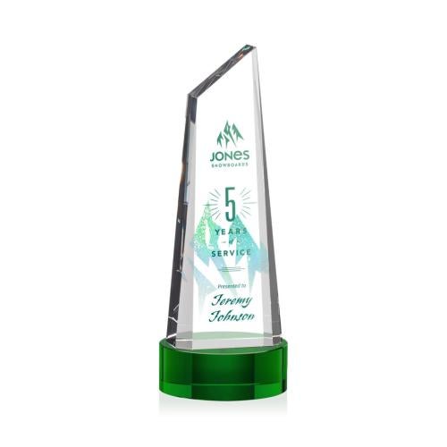 Awards and Plaques - Crystal Trophies - Keene Full Color on Base Green Peaks Crystal Trophy