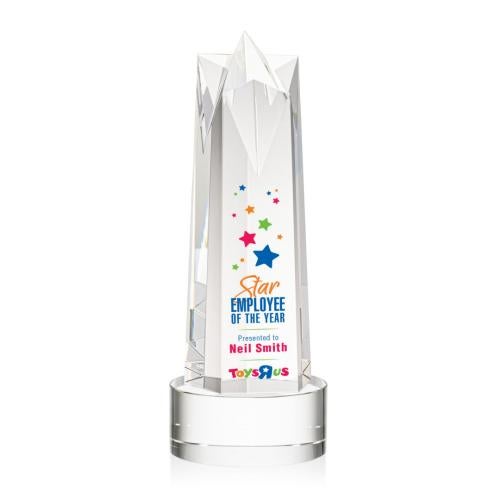 Awards and Plaques - Crystal Trophies - Hurst Full Color on Round Clear Obelisk Crystal Trophy