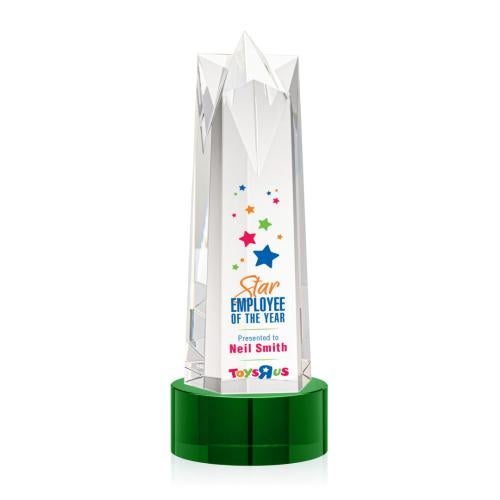 Awards and Plaques - Crystal Trophies - Hurst Full Color on Round Green Obelisk Crystal Trophy