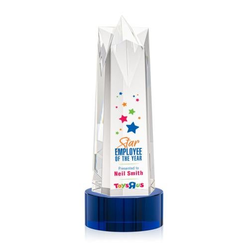 Awards and Plaques - Crystal Trophies - Hurst Full Color on Round Blue Obelisk Crystal Trophy