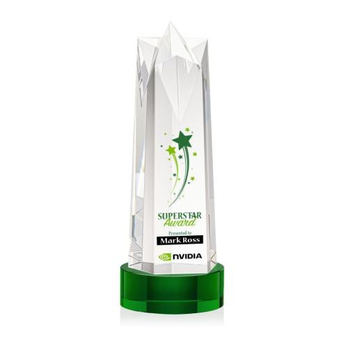 Awards and Plaques - Crystal Trophies - Hurst Full Color on Lockwood Green Obelisk Crystal Trophy